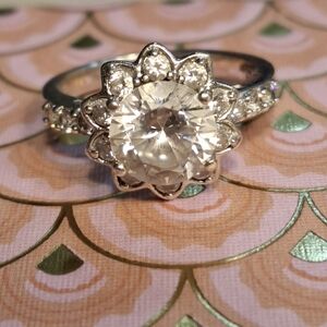 🌸💎Moissanite Sterling Silver 925 CZ Floral Flower Cluster Ring Size 6